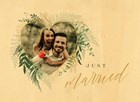 houten fotokaart voor huwelijk met just married